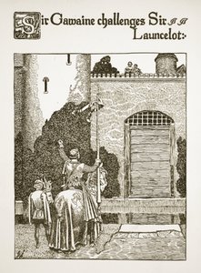 Sir Gawaine challenges Sir Launcelot, illustration from 